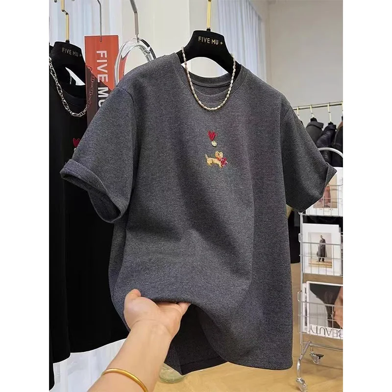 Women Casual Loose Chic Cartoon Embroidery Short Sleeve Tops Summer Solid Sunscreen Pure Cotton O-neck T-Shirt
Women Casual Loose Chic Cartoon Embroidery Short Sleeve Tops Summer Solid Sunscreen Pure Cotton O-neck T-Shirt