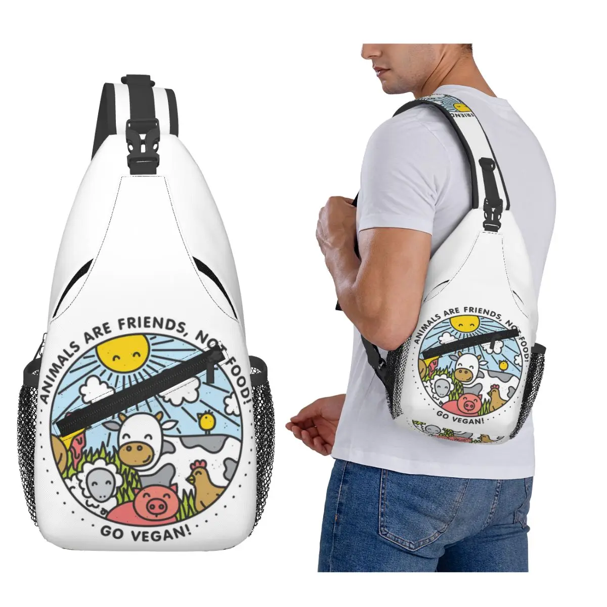 Animals Are Friends, Not Food! Go Vegan Chest Bag Men Sling Crossbody Backpack Chest Bag Travel Hiking Daypack Shoulder Bag
Animals Are Friends, Not Food! Go Vegan Chest Bag Men Sling Crossbody Backpack Chest Bag Travel Hiking Daypack Shoulder Bag