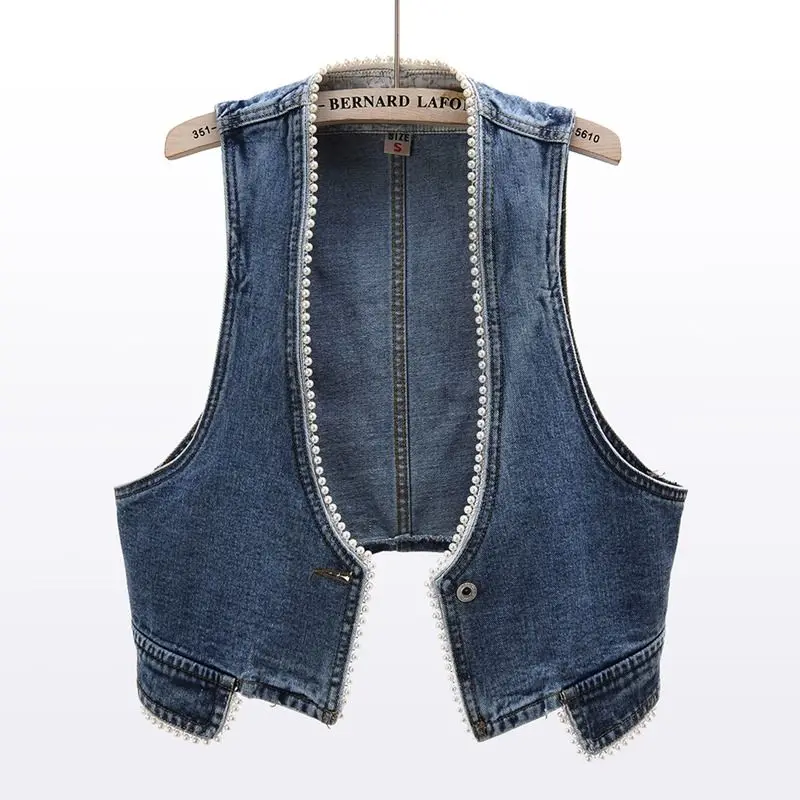 Spring Summer New Denim Vest Women Short Sleeveless Jacket 2025 Korean Bead Camisole Tops Cowboy Female Waistcoat Chaleco Mujer
Spring Summer New Denim Vest Women Short Sleeveless Jacket 2025 Korean Bead Camisole Tops Cowboy Female Waistcoat Chaleco Mujer