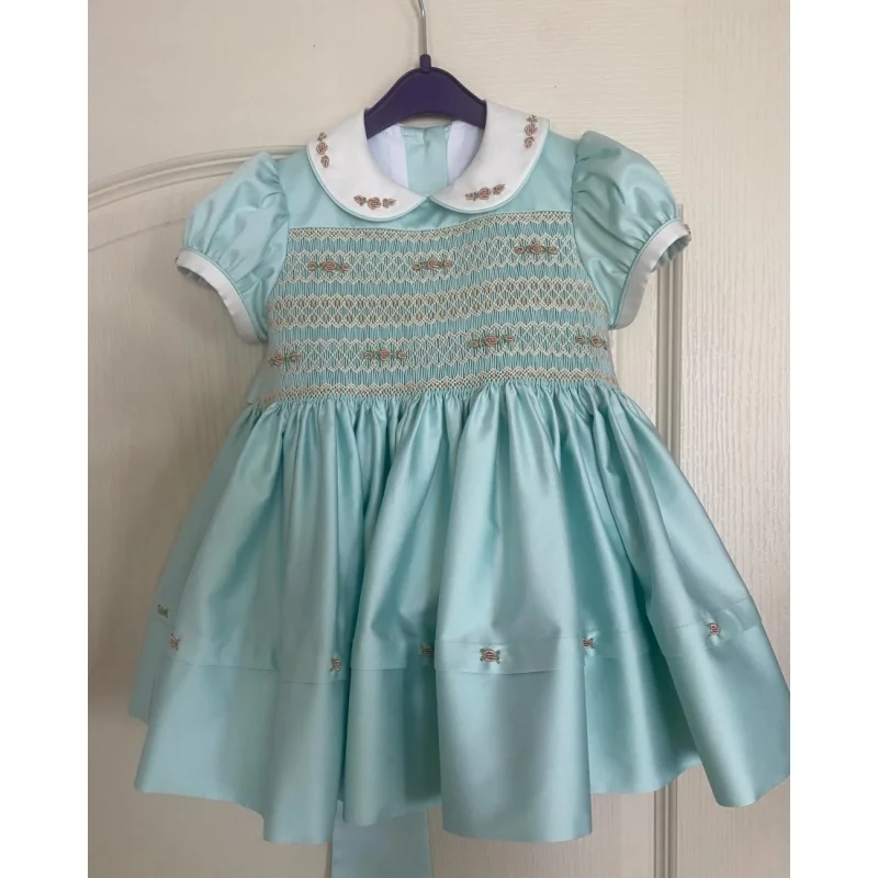 Tiffany Blue Hand Smocked Embroidery Baby Girl Dress Puff Sleeve Satin Kids Princess Dress Wedding Birthday Party A353
Tiffany Blue Hand Smocked Embroidery Baby Girl Dress Puff Sleeve Satin Kids Princess Dress Wedding Birthday Party A353