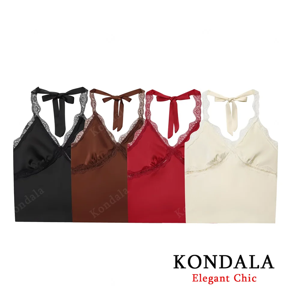 KONDALA Sexy Lace Satin Halter Tops Women's Lace Hem Slim Camisole Tops 2025 Fashion Party Ladies Tops Hot Sexy Adult Pajamas
KONDALA Sexy Lace Satin Halter Tops Women's Lace Hem Slim Camisole Tops 2025 Fashion Party Ladies Tops Hot Sexy Adult Pajamas
