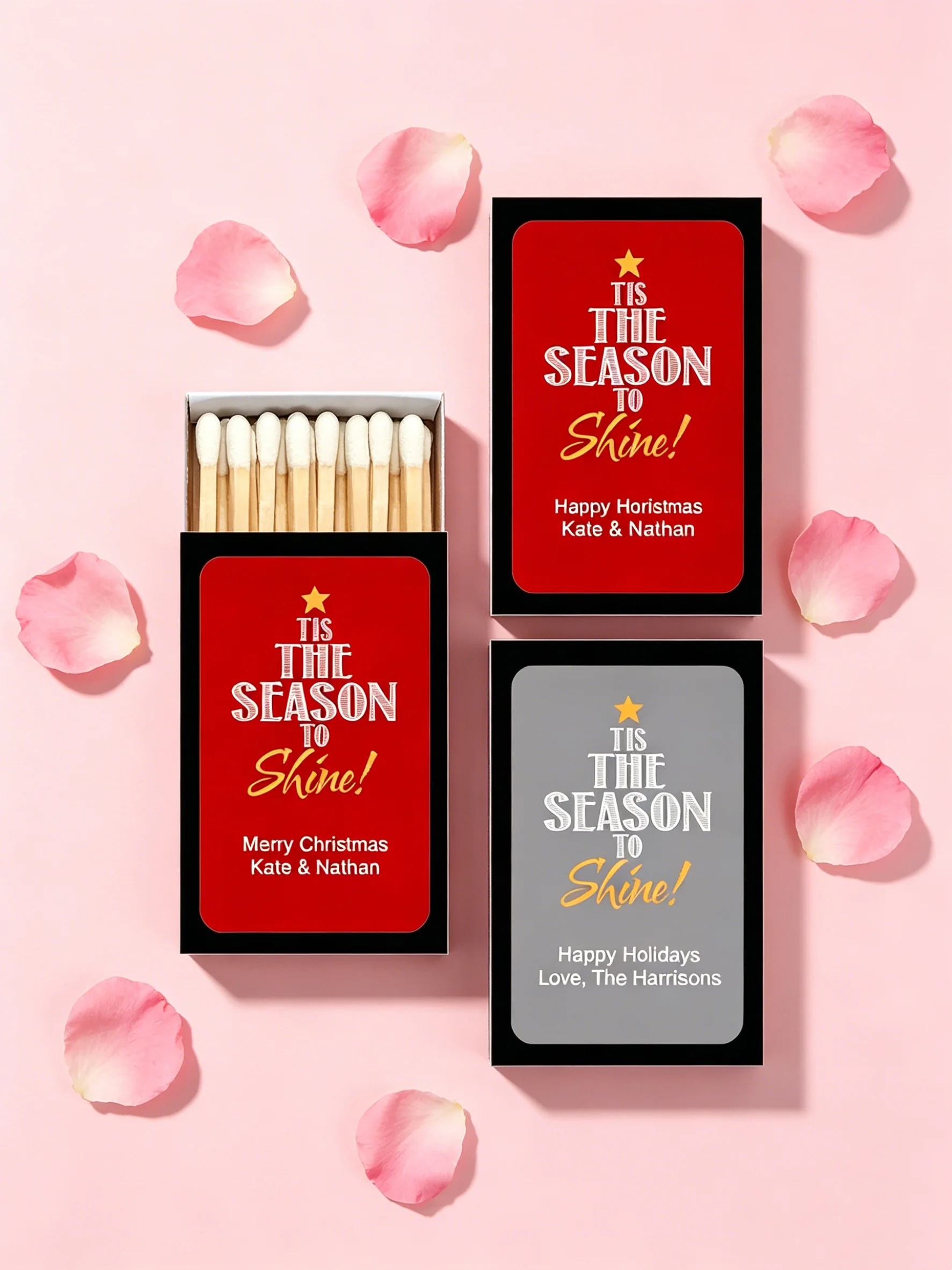 "Tis The Season to Shine" Personalized Christmas Matchboxes, Custom Holiday Match Boxes, Customizable Christmas Party Favors
"Tis The Season to Shine" Personalized Christmas Matchboxes, Custom Holiday Match Boxes, Customizable Christmas Party Favors