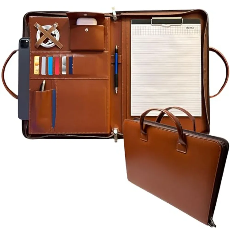 Leather Portfolio with Handles Professional Business PU Leather Padfolio Organizer, Zippered Portfolio Binder for Documents, Re
Leather Portfolio with Handles Professional Business PU Leather Padfolio Organizer, Zippered Portfolio Binder for Documents, Re