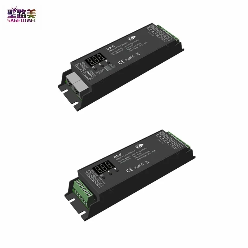 D5-P D5-E DC12V-48V 24V 5-канальный декодер постоянного напряжения DMX512 RDM 5CH 4A/CH CV RGB-контроллер для светодиодных лент RGB + CCT
D5-P D5-E DC12V-48V 24V 5-канальный декодер постоянного напряжения DMX512 RDM 5CH 4A/CH CV RGB-контроллер для светодиодных лент RGB + CCT