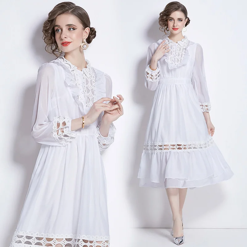 2024 Spring/Summer New Women's French White Long sleeved Dress Vintage Belt Wrapped Waist for Slimming Large Heel Length Dress
2024 Spring/Summer New Women's French White Long sleeved Dress Vintage Belt Wrapped Waist for Slimming Large Heel Length Dress