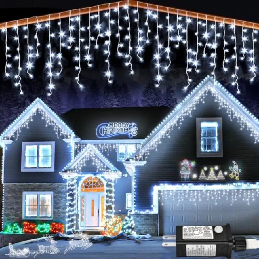 132Feet Icicle Lights for Outside, 1280 LED White Christmas Lights Outdoor with 240 Twinkle Drops, 8 Modes Plug in Waterproof T
132Feet Icicle Lights for Outside, 1280 LED White Christmas Lights Outdoor with 240 Twinkle Drops, 8 Modes Plug in Waterproof T