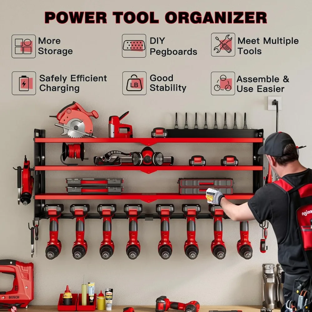 Power Tool Organizer Wall Mount with Charging Station,Cordless Tool Organizer 8 Drill Holder
Power Tool Organizer Wall Mount with Charging Station,Cordless Tool Organizer 8 Drill Holder