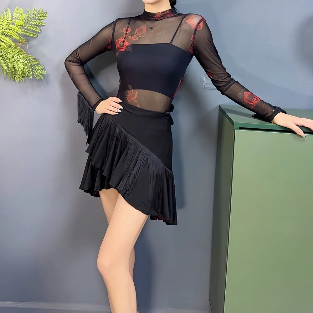 Modern Latin Dance Costume,One‑Piece Double‑Sided Fringed Practice Skirt for Daily Training Stage Performance Competition Wear
Modern Latin Dance Costume,One‑Piece Double‑Sided Fringed Practice Skirt for Daily Training Stage Performance Competition Wear