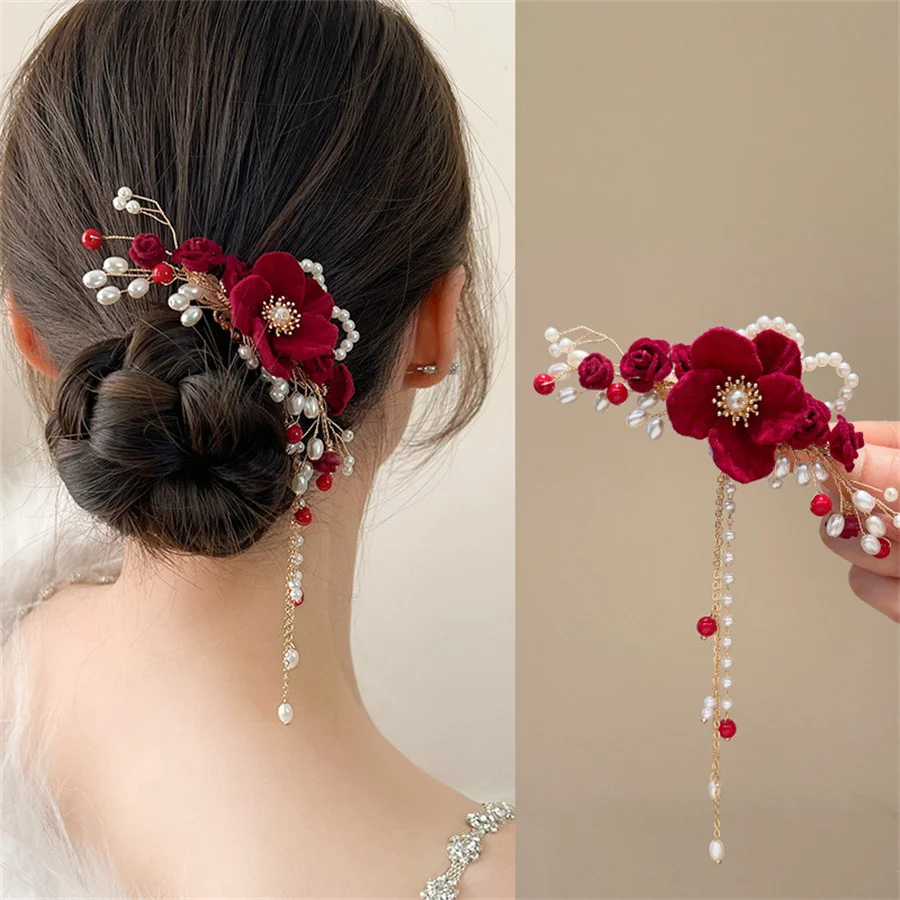 New Fashion Elegant Bridal Headdress Ladies Flowers New Chinese Engagement Cheongsam Hairpin Retro Red Hair Accessories Gift
New Fashion Elegant Bridal Headdress Ladies Flowers New Chinese Engagement Cheongsam Hairpin Retro Red Hair Accessories Gift