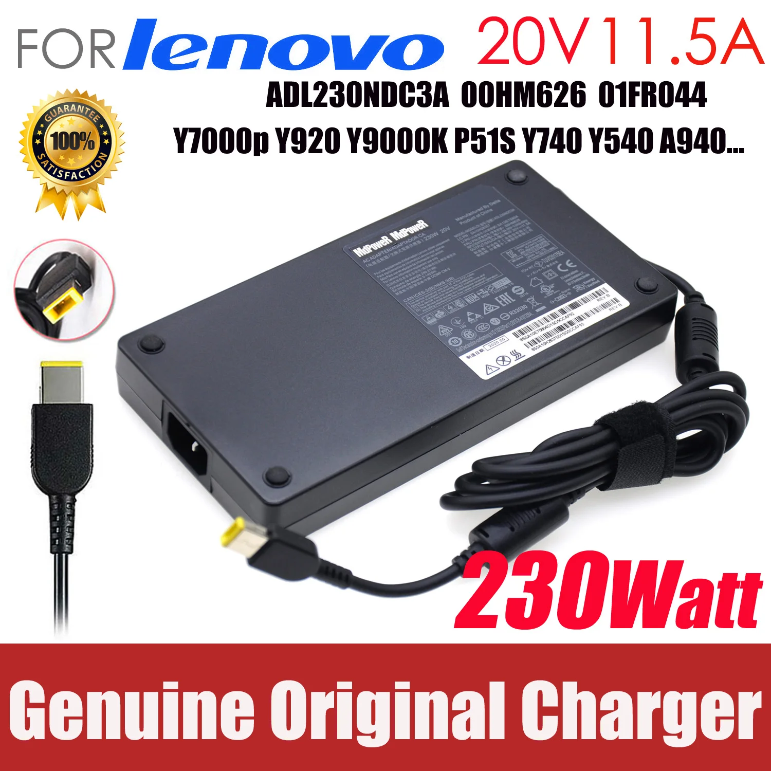 Original 20V 11.5A 230W AC Adapter for Lenovo Legion Y740 Y920 Y540 P70 P71 P72 P73 Y7000 Y7000P Y9000K A940 Charger 00HM626
Original 20V 11.5A 230W AC Adapter for Lenovo Legion Y740 Y920 Y540 P70 P71 P72 P73 Y7000 Y7000P Y9000K A940 Charger 00HM626