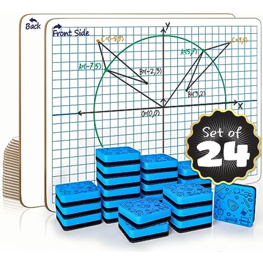 24 Pack Dry Erase XY Axis Graph Lap Board 9" X 12" for Student and Classroom Use Math White Board - Double Sided With 24 Eraser
24 Pack Dry Erase XY Axis Graph Lap Board 9" X 12" for Student and Classroom Use Math White Board - Double Sided With 24 Eraser