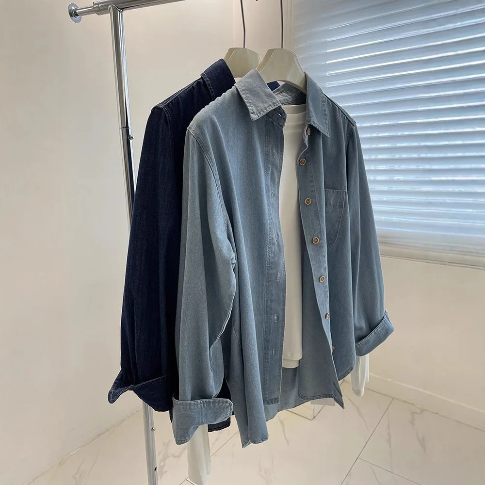 Women's Casual Blue Denim Shirt, Loose Fit Button Down Jean Jacket, Spring Fall Daily Outerwear
Women's Casual Blue Denim Shirt, Loose Fit Button Down Jean Jacket, Spring Fall Daily Outerwear