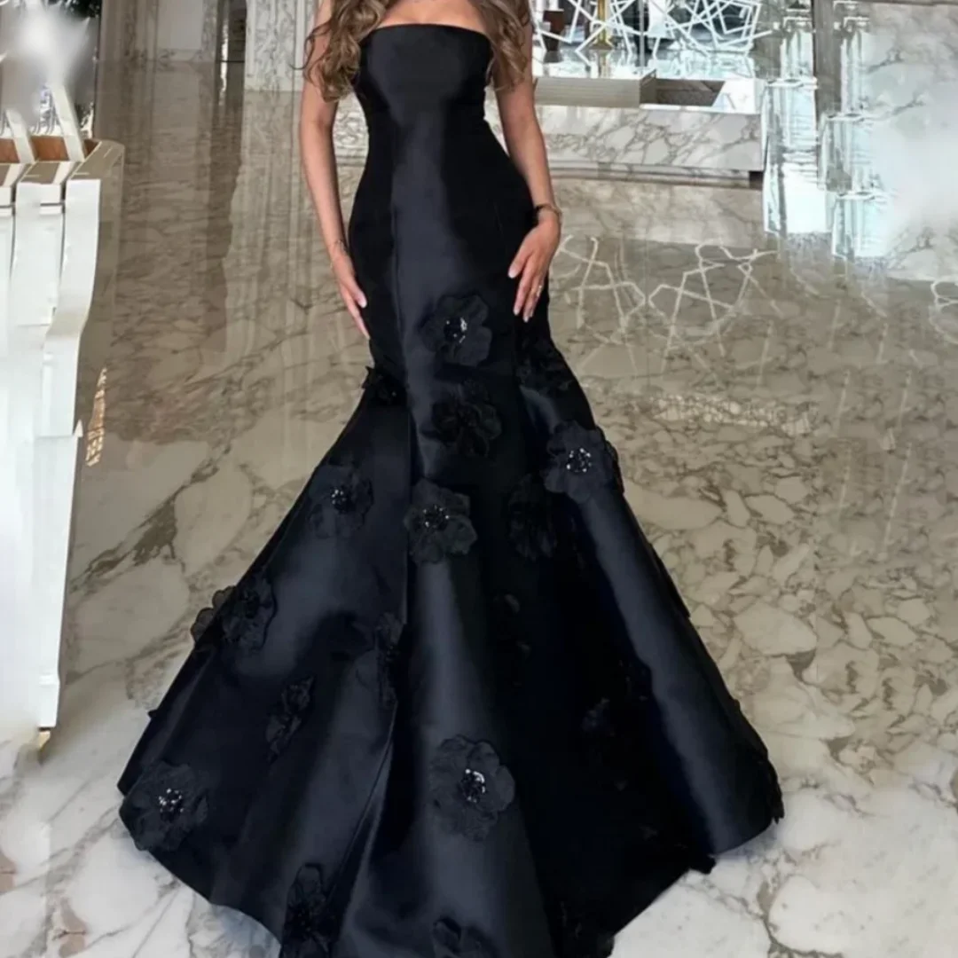 New Strapless 3D-Flowers Mermaid Formal Evening Dress Black Elegant Prom Dresses Satin Evening Gown Woman Customized 2025
New Strapless 3D-Flowers Mermaid Formal Evening Dress Black Elegant Prom Dresses Satin Evening Gown Woman Customized 2025