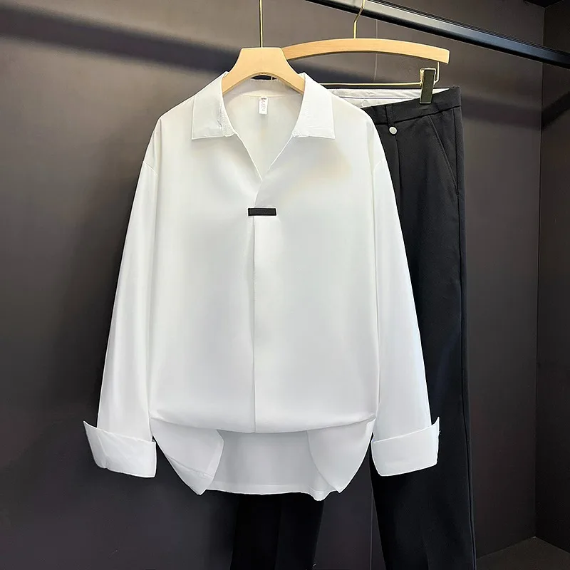 Spring Autumn Men White Shirt V-neck Long Sleeved Patchwork Blouse French Casual Fashion Loose Simple Chic Male Shirts
Spring Autumn Men White Shirt V-neck Long Sleeved Patchwork Blouse French Casual Fashion Loose Simple Chic Male Shirts