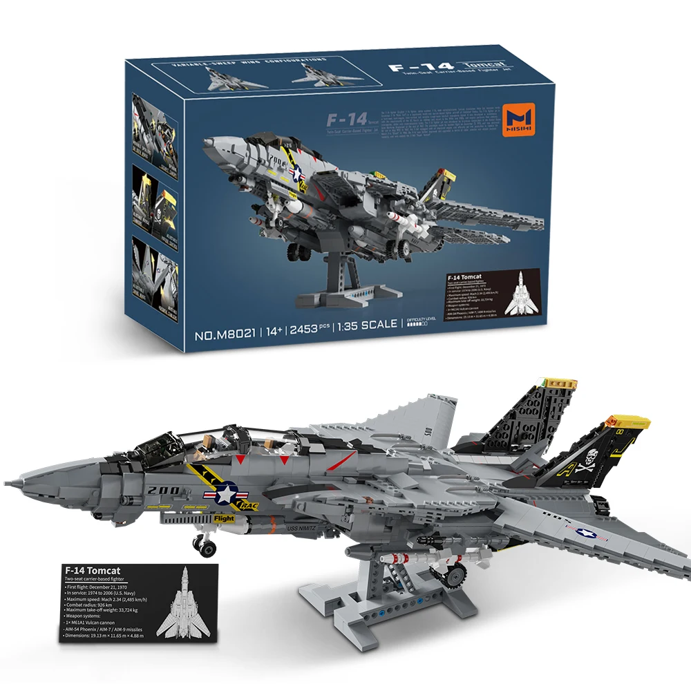 2453PCS F-14 Tomcat two-seat carrier-based fighter building block kit, aviation toy model, adult military fan collection M8021 
2453PCS F-14 Tomcat two-seat carrier-based fighter building block kit, aviation toy model, adult military fan collection M8021