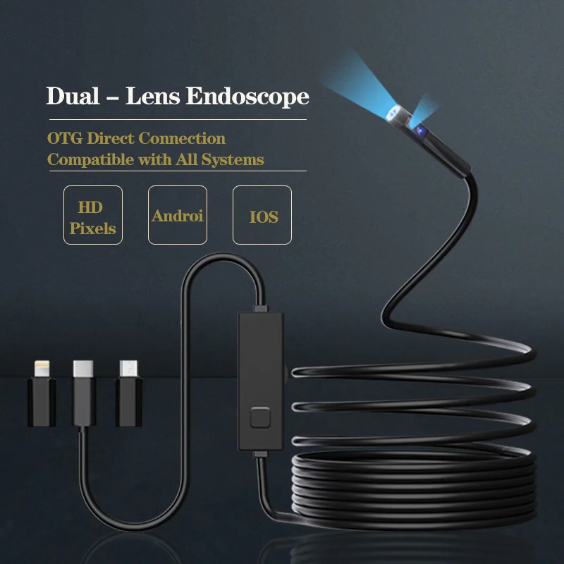 8.0MM Dual Lens Endoscope IP67 Waterproof 8+1 LEDs Adjustable USB Android IOS Flexible Inspection Borescope Cameras for Phone
8.0MM Dual Lens Endoscope IP67 Waterproof 8+1 LEDs Adjustable USB Android IOS Flexible Inspection Borescope Cameras for Phone