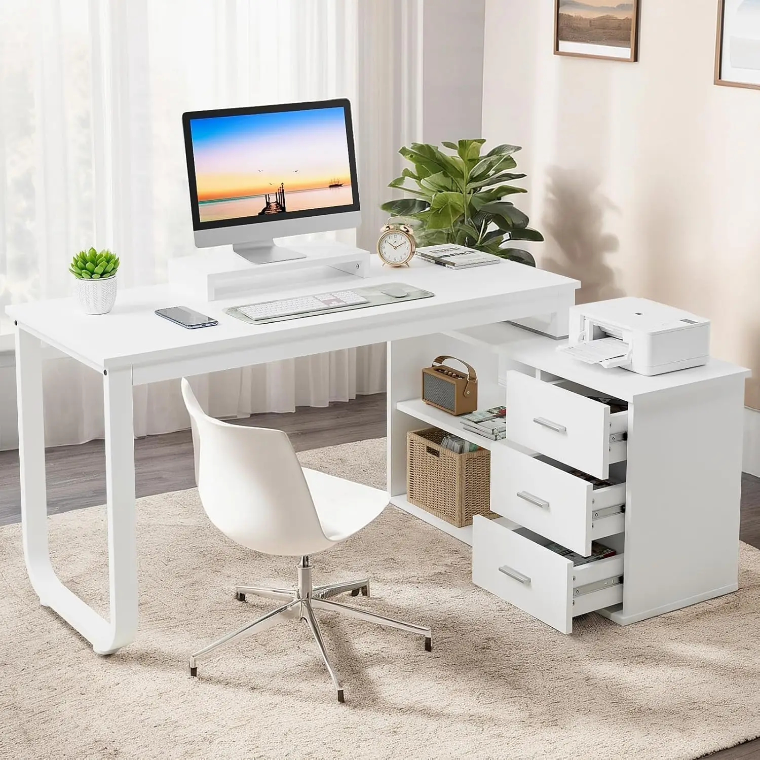 55 H Reversible L Shaped Desk With 3 Drawers, White Craft Desk With Storage, Corner Computer Escritorio With Shelves And
55 H Reversible L Shaped Desk With 3 Drawers, White Craft Desk With Storage, Corner Computer Escritorio With Shelves And
