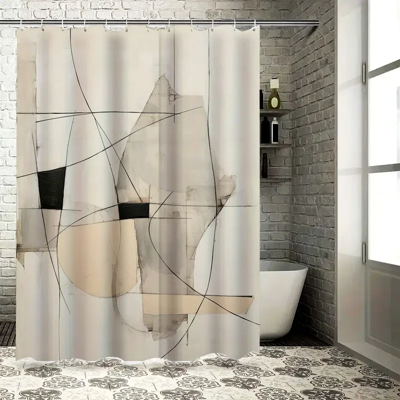 White Shower Curtain with Black Abstract Design for Bathroom Decor Modern Interior Decoration
White Shower Curtain with Black Abstract Design for Bathroom Decor Modern Interior Decoration