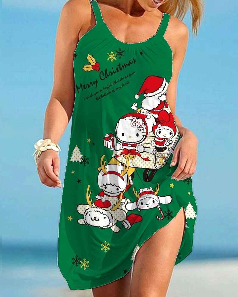 Summer Lace Up Beach Dress Bohemian Sleeveless Party Hello Kitty Printed Dress Women's Fashionable and Elegant Sun Dress Vest
Summer Lace Up Beach Dress Bohemian Sleeveless Party Hello Kitty Printed Dress Women's Fashionable and Elegant Sun Dress Vest