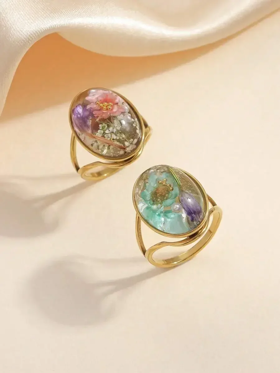 2pcs Stainless Steel Gold Tone Floral Resin Rings For Women
2pcs Stainless Steel Gold Tone Floral Resin Rings For Women