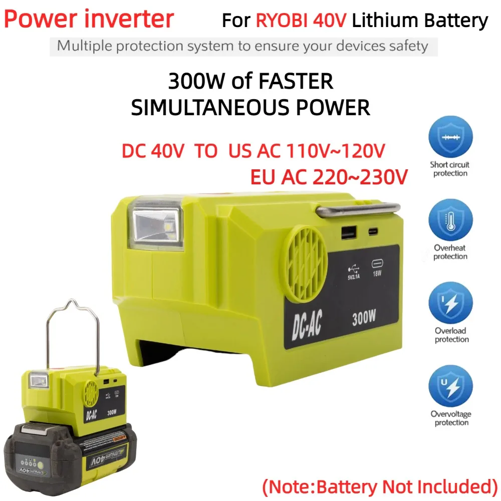 Инвертор мощности 300 Вт для адаптера литиевой батареи RYOBI 40 В с розеткой переменного тока 110–230 В со светодиодной подсветкой USB TYPE-C 280LM (без батареи)
Инвертор мощности 300 Вт для адаптера литиевой батареи RYOBI 40 В с розеткой переменного тока 110–230 В со светодиодной подсветкой USB TYPE-C 280LM (без батареи)