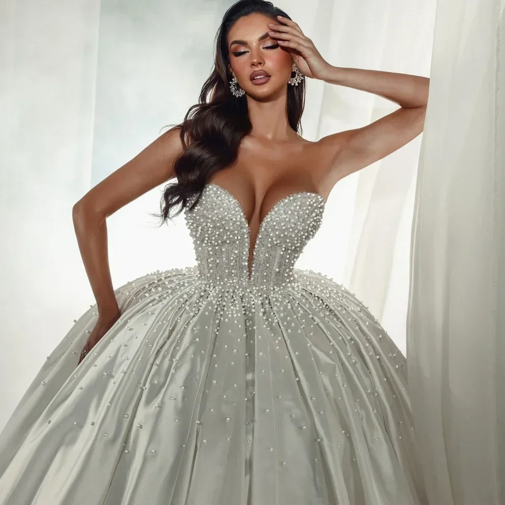 Luxury Pearls Wedding Dress Sweetheart Sleeveless Satin Ball Gown Party Princess Bride Gowns Plus Size Vestido De Noiva
Luxury Pearls Wedding Dress Sweetheart Sleeveless Satin Ball Gown Party Princess Bride Gowns Plus Size Vestido De Noiva