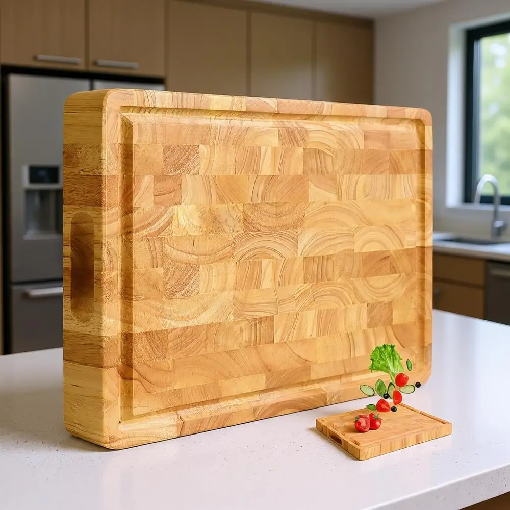 Двусторонняя разделочная доска из зернистого дерева 17x13x1,5 дюйма с пазом для сока и держателем для креккера
Двусторонняя разделочная доска из зернистого дерева 17x13x1,5 дюйма с пазом для сока и держателем для креккера