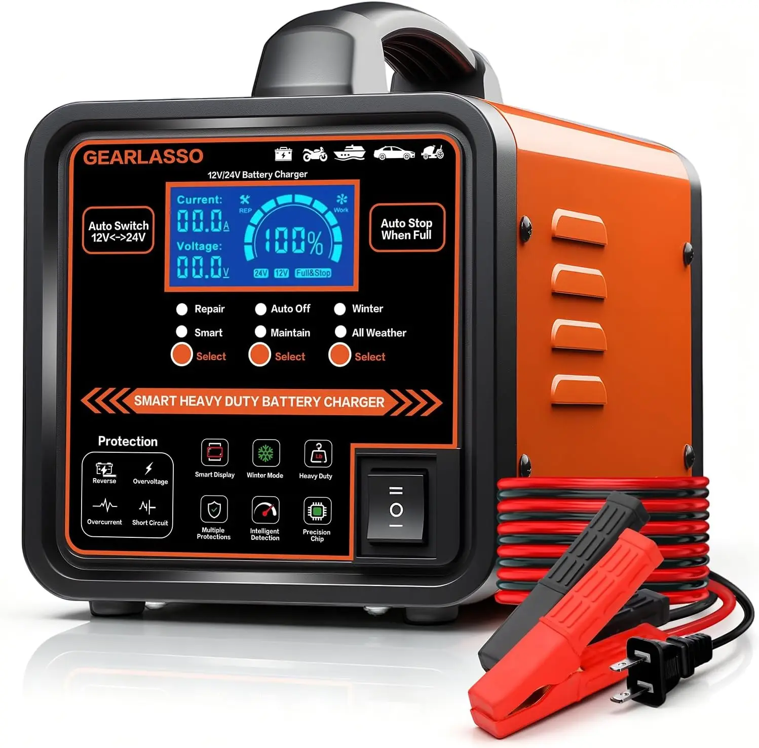 Smart 12V 24V Car Battery Charger 0-15A, Auto Shutoff Maintainer with Winter & Repair Mode for AGM Deep Cycle
Smart 12V 24V Car Battery Charger 0-15A, Auto Shutoff Maintainer with Winter & Repair Mode for AGM Deep Cycle