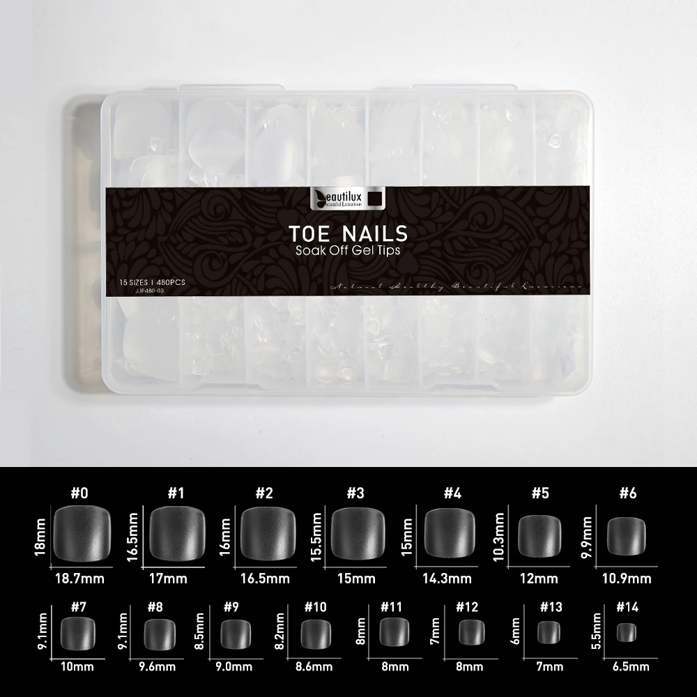 Beautilux Toe Nails 480pcs/box False Fake Soak Off Gel Nail Tips Press On Nails Capsule 11 Sizes For DIY Foot Manicure
Beautilux Toe Nails 480pcs/box False Fake Soak Off Gel Nail Tips Press On Nails Capsule 11 Sizes For DIY Foot Manicure
