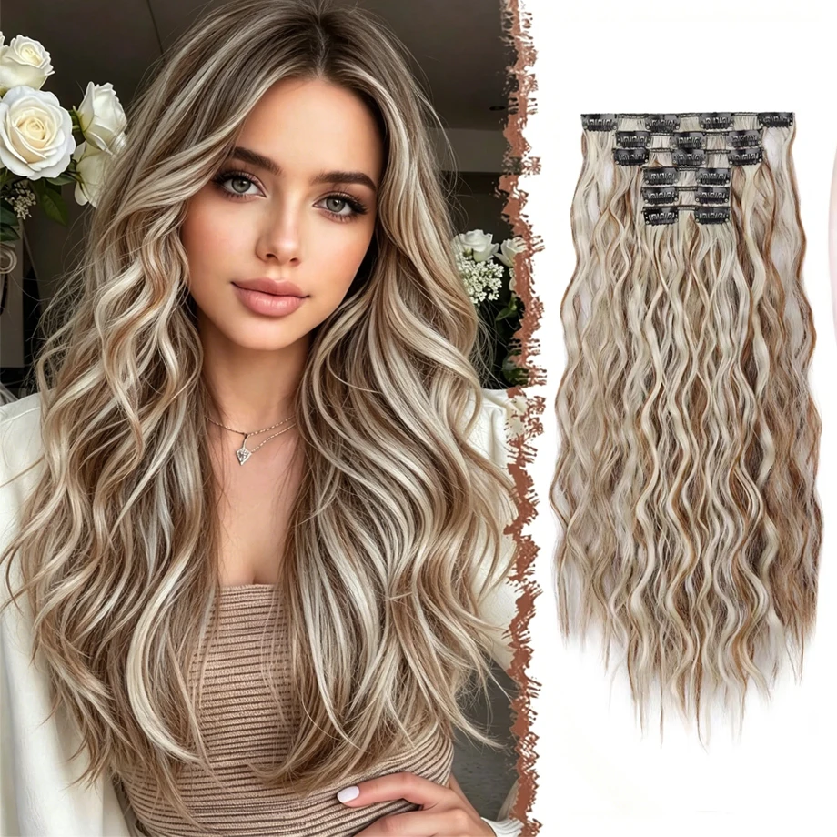 Water Wave Clip in Hair Extension Synthetic Hair 6 Pcs 24inch Highlight Silky Soft Natural Look Double Weft Hairpieces for Women
Water Wave Clip in Hair Extension Synthetic Hair 6 Pcs 24inch Highlight Silky Soft Natural Look Double Weft Hairpieces for Women