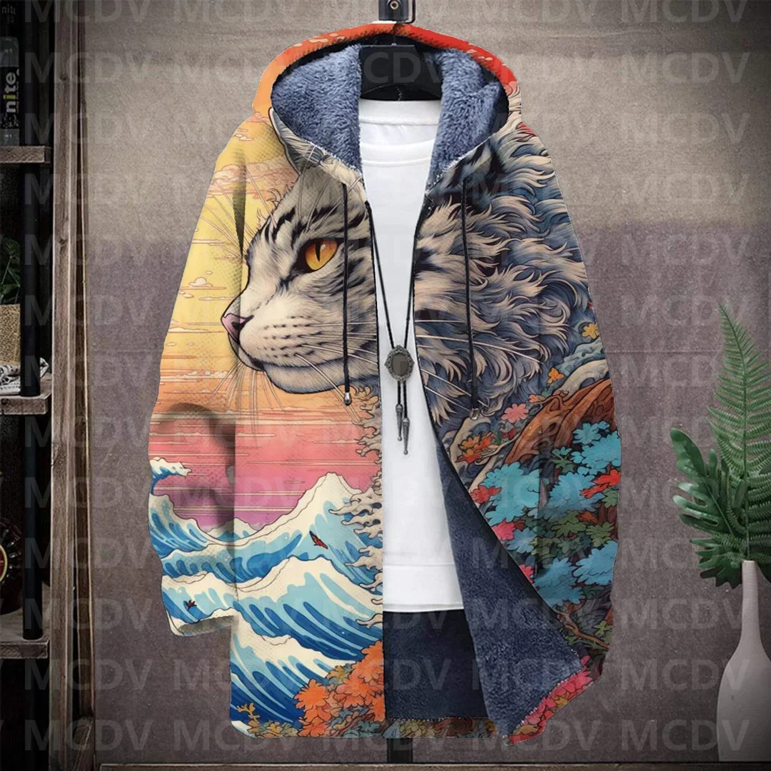 Men's Retro Print Plush Thick Long-Sleeved Coat Cardigan Cat 3D Prined Fleece Hooded Overcoat Unisex Thick Warm Jacket
Men's Retro Print Plush Thick Long-Sleeved Coat Cardigan Cat 3D Prined Fleece Hooded Overcoat Unisex Thick Warm Jacket