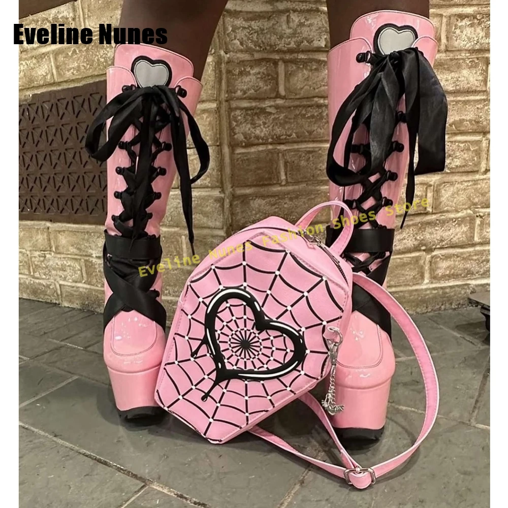 Pink Cross Tied Platform Fashion Boots Round Toe Thick Sole Mixed Colors Spicy Girl Cosplay Knee High Boot Subculture Style 2025
Pink Cross Tied Platform Fashion Boots Round Toe Thick Sole Mixed Colors Spicy Girl Cosplay Knee High Boot Subculture Style 2025