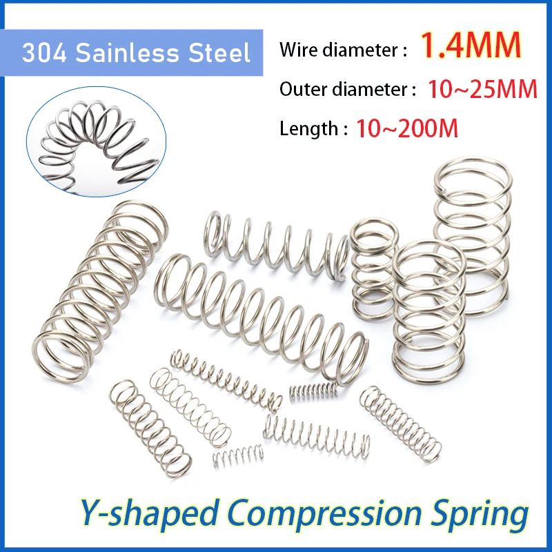 10pcs Wire Dia 1.4MM OD 10~25MM L:10~200MM 304 Stainless Steel Compression Spring Y-shaped Shock Absorption Return Spring
10pcs Wire Dia 1.4MM OD 10~25MM L:10~200MM 304 Stainless Steel Compression Spring Y-shaped Shock Absorption Return Spring