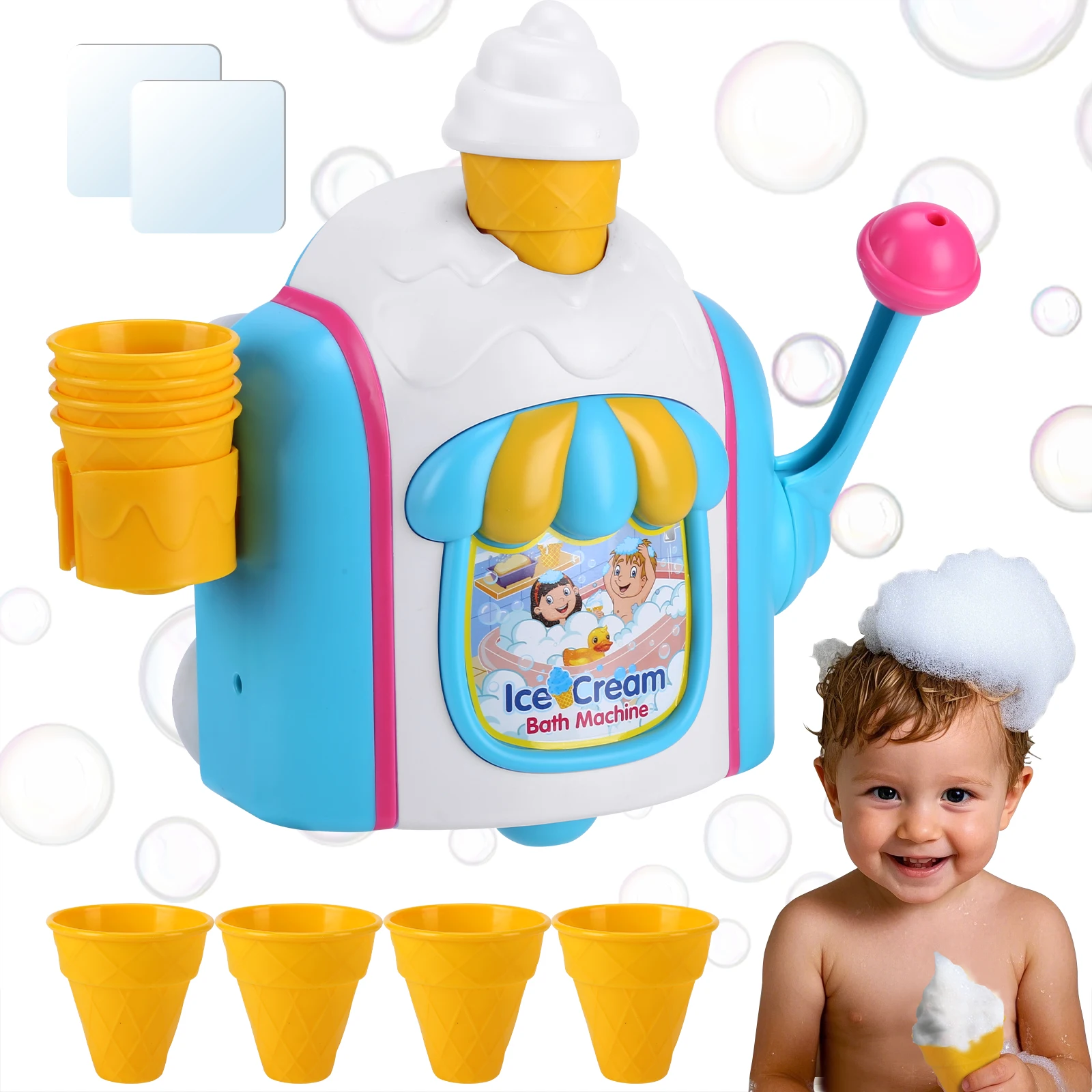 Bubble Ice Cream Maker w/ two Nano Stickers & Five Ice Cream Bucket, Jingpu Candy Color Ice Cream Bubble Machine, Baby Bath Toys
Bubble Ice Cream Maker w/ two Nano Stickers & Five Ice Cream Bucket, Jingpu Candy Color Ice Cream Bubble Machine, Baby Bath Toys