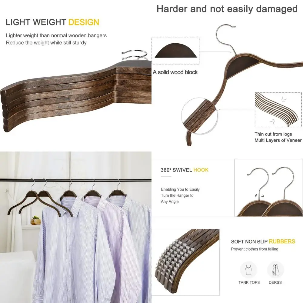 Antique Style Wooden Hangers with Soft Non-Slip Grips, 30-Pack, High-Grade Fashion Hangers, No Shoulder Bump for Sweaters, Camis
Antique Style Wooden Hangers with Soft Non-Slip Grips, 30-Pack, High-Grade Fashion Hangers, No Shoulder Bump for Sweaters, Camis