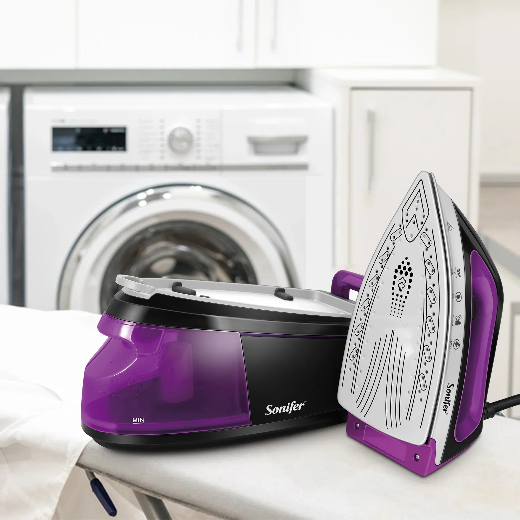Sonifer SF-9053 Powerful 2400W Large Water tank Laundry Drip Vertical Wireless Steam Iron Station Cordless Electric Iron
Sonifer SF-9053 Powerful 2400W Large Water tank Laundry Drip Vertical Wireless Steam Iron Station Cordless Electric Iron
