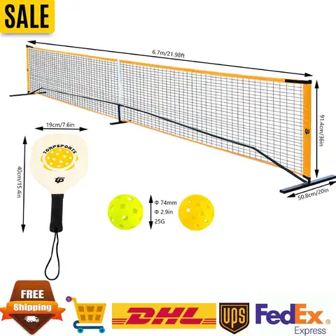 Pickleball Set Pickleball Combo Kit 22ft PE Net Portable Pickleball Net Set with 4 Wood Paddles+4 Plastic Balls Carrying Bag