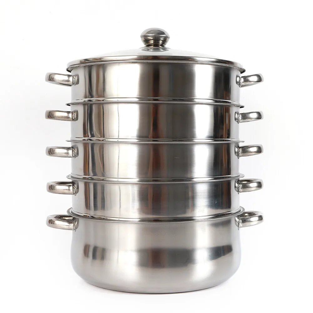 5 Tier Durable 28cm Stainless Steel Steamer Set Steamer Pot with Glass Lid for All Types of Stoves
5 Tier Durable 28cm Stainless Steel Steamer Set Steamer Pot with Glass Lid for All Types of Stoves