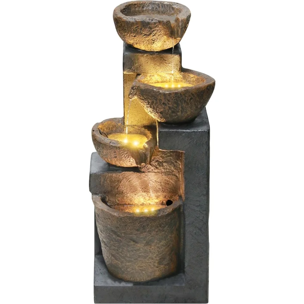 4-Tiers Cascading Bowls Outdoor Water Fountain with LED Light, Standing Cascading Water Feature, Faux Stacked Stones Waterfalls
4-Tiers Cascading Bowls Outdoor Water Fountain with LED Light, Standing Cascading Water Feature, Faux Stacked Stones Waterfalls