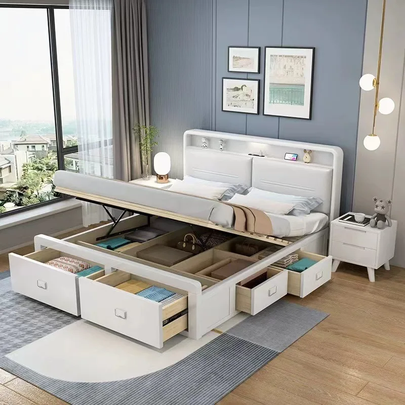 Bedside charging solid wood bed white modern simple master bedroom double bed air pressure storage high box drawer storage bed
Bedside charging solid wood bed white modern simple master bedroom double bed air pressure storage high box drawer storage bed