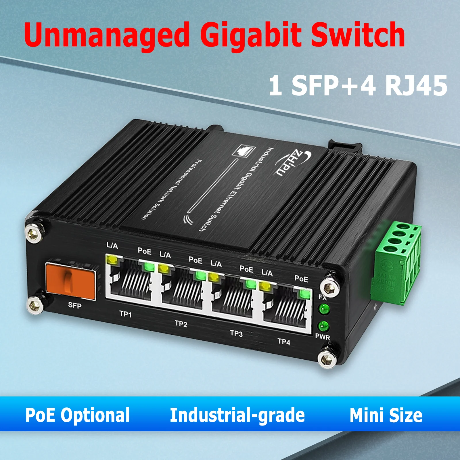 Industrial 4-Port Gigabit Solar PoE Switch, DC 12-48V Input, 48V PoE Output, SFP Uplink, IEEE 802.3af/at
Industrial 4-Port Gigabit Solar PoE Switch, DC 12-48V Input, 48V PoE Output, SFP Uplink, IEEE 802.3af/at