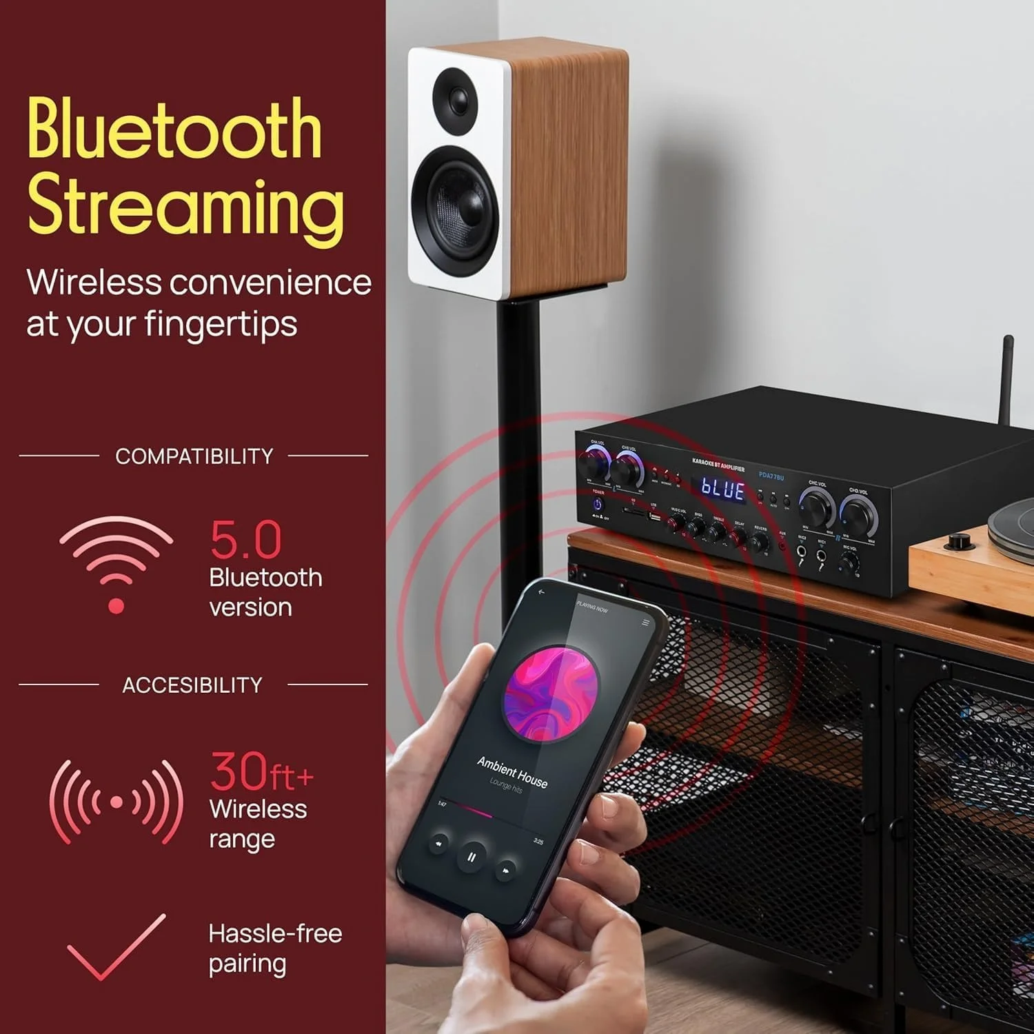 Home Stereo Receiver with Bluetooth 4 Channel Amplifier,800 Watt Max, USB-A Input w MP3 Player,Easy RCA in/Out, SD Card,FM Radio
Home Stereo Receiver with Bluetooth 4 Channel Amplifier,800 Watt Max, USB-A Input w MP3 Player,Easy RCA in/Out, SD Card,FM Radio
