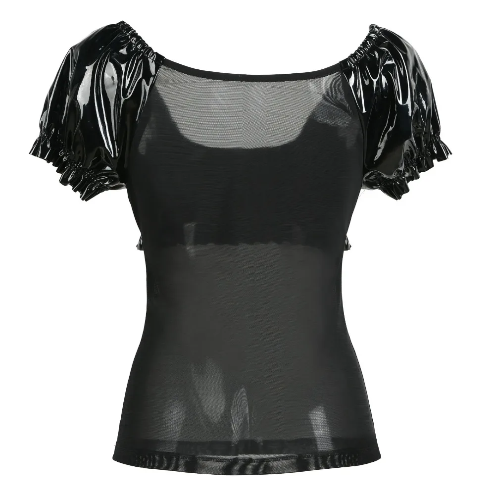Punk Gothic PVC Latex Sexy Set Faux Leather Gauze Patchwork Mesh T-Shirt Top With Mini Ruffle Skirt Club Party Costume
Punk Gothic PVC Latex Sexy Set Faux Leather Gauze Patchwork Mesh T-Shirt Top With Mini Ruffle Skirt Club Party Costume
