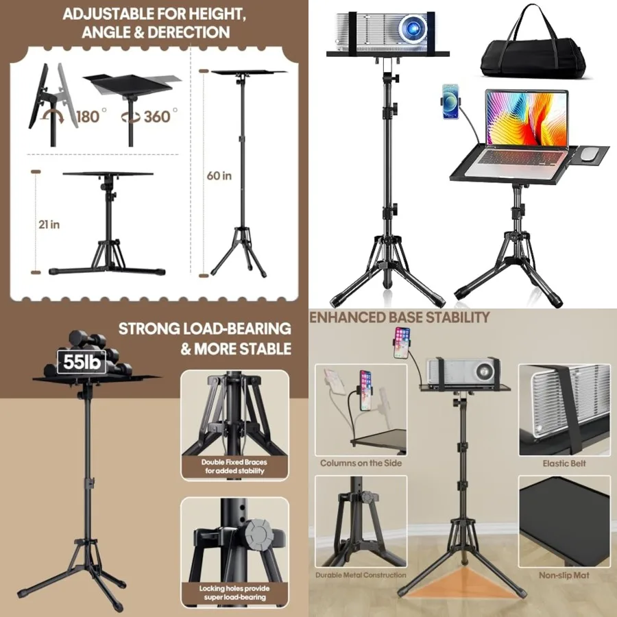 Projector Stand Adjustable Height 20" to 61", Foldable Projector Tripod Stand with Mouse Tray & Phone Holder, Portable Laptop Floor Stand for Office Home Stage Studio DJ Racks Podium Stand
Projector Stand Adjustable Height 20" to 61", Foldable Projector Tripod Stand with Mouse Tray & Phone Holder, Portable Laptop Floor Stand for Office Home Stage Studio DJ Racks Podium Stand