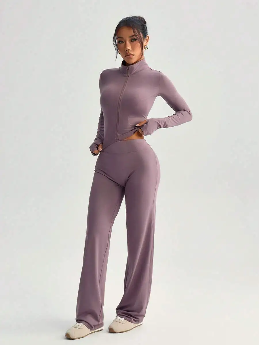 2pcs Set Purple Zipper Long Sleeve Top And Wide Leg Pants Yoga Sportswear
2pcs Set Purple Zipper Long Sleeve Top And Wide Leg Pants Yoga Sportswear