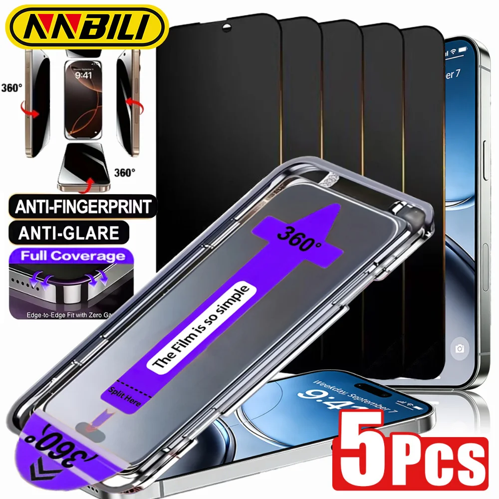 NNBILI 5pcs 360 Degree Anti-Spy Tempered Glass Screen Protector One-Click Installation for iPhone 17 16 15 14 13 12 11 Pro Max
NNBILI 5pcs 360 Degree Anti-Spy Tempered Glass Screen Protector One-Click Installation for iPhone 17 16 15 14 13 12 11 Pro Max