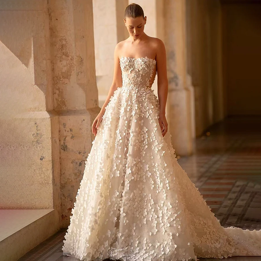 A-Line Elegant Wedding Dresses 3D Flower Spaghetti Staps Sleeveless Lace Backless Brides Gowns for Women vestidos de novias 2024
A-Line Elegant Wedding Dresses 3D Flower Spaghetti Staps Sleeveless Lace Backless Brides Gowns for Women vestidos de novias 2024