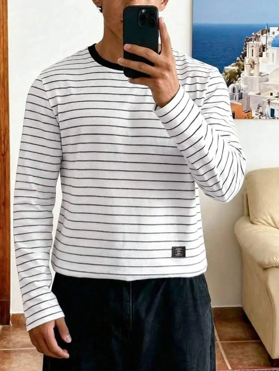 White Ribbed Knit Crew Neck Long Sleeve T-Shirt For Men
White Ribbed Knit Crew Neck Long Sleeve T-Shirt For Men
