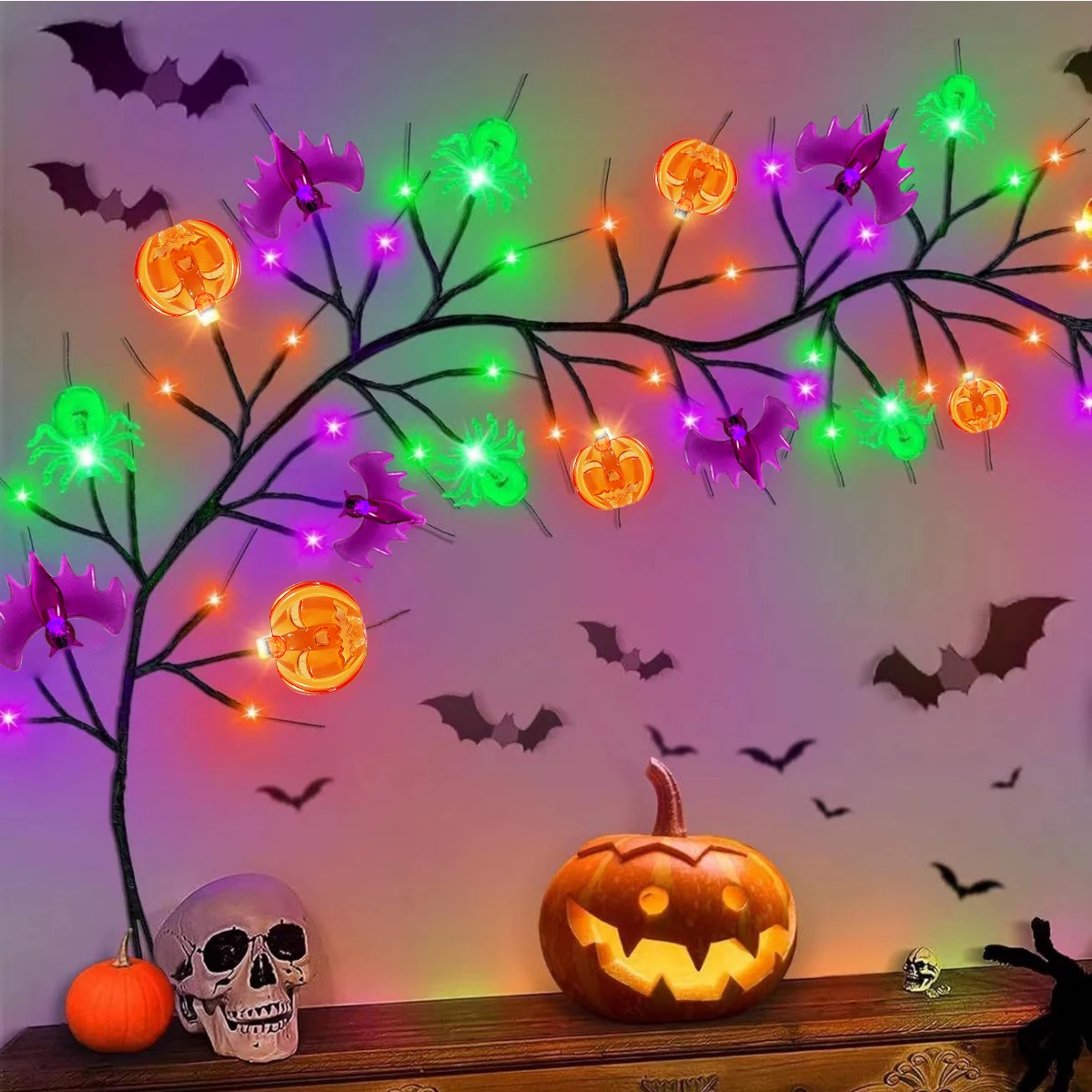 1 шт. 54 светодиода Хэллоуин декоративная Черная ива виноградные огни с оранжевой тыквой фиолетовой летучая мышь зеленый Паук Водонепроницаемый 8 рабочих режимов
1 шт. 54 светодиода Хэллоуин декоративная Черная ива виноградные огни с оранжевой тыквой фиолетовой летучая мышь зеленый Паук Водонепроницаемый 8 рабочих режимов