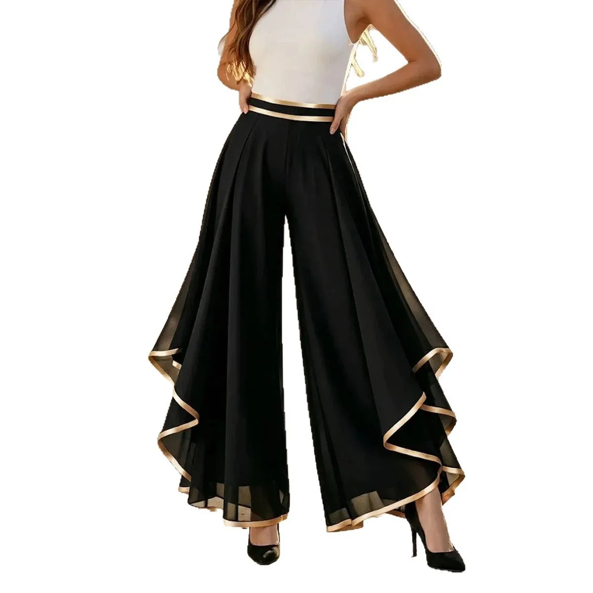 2026 New Western Style Amazon Fashion Spliced Rolled Hem Layered Chiffon High-Waisted Women's Casual Wide-Leg Pants
2026 New Western Style Amazon Fashion Spliced Rolled Hem Layered Chiffon High-Waisted Women's Casual Wide-Leg Pants